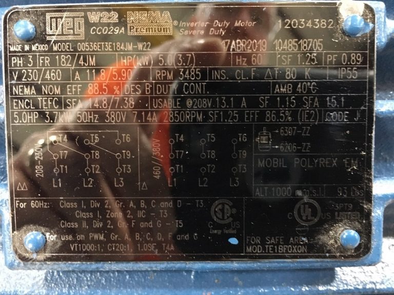 Nameplate Reading for Electric Motor Service Knoxville, TN Electric Motor Repair Atlanta, GA